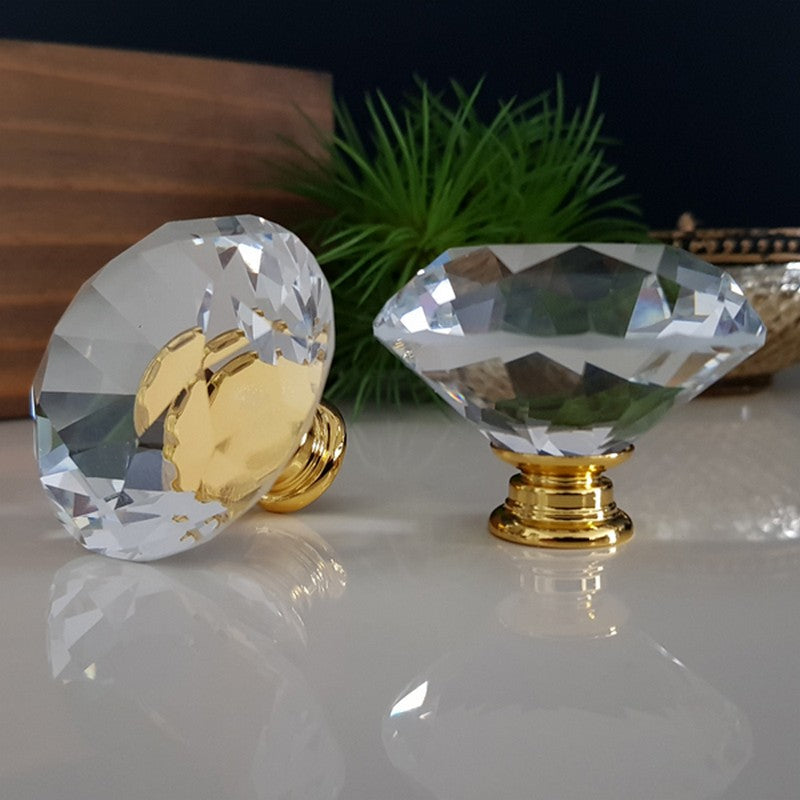 Puxador Cristal Diamante 40mm Base Dourada - C2121