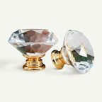 Puxador Cristal Diamante 40mm Base Dourada - C2121