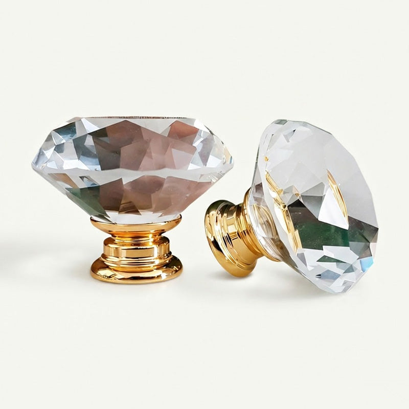 Puxador Cristal Diamante 40mm Base Dourada - C2121