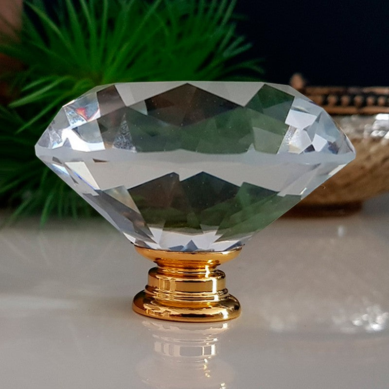 Puxador Cristal Diamante 50mm Base Dourada - C2141