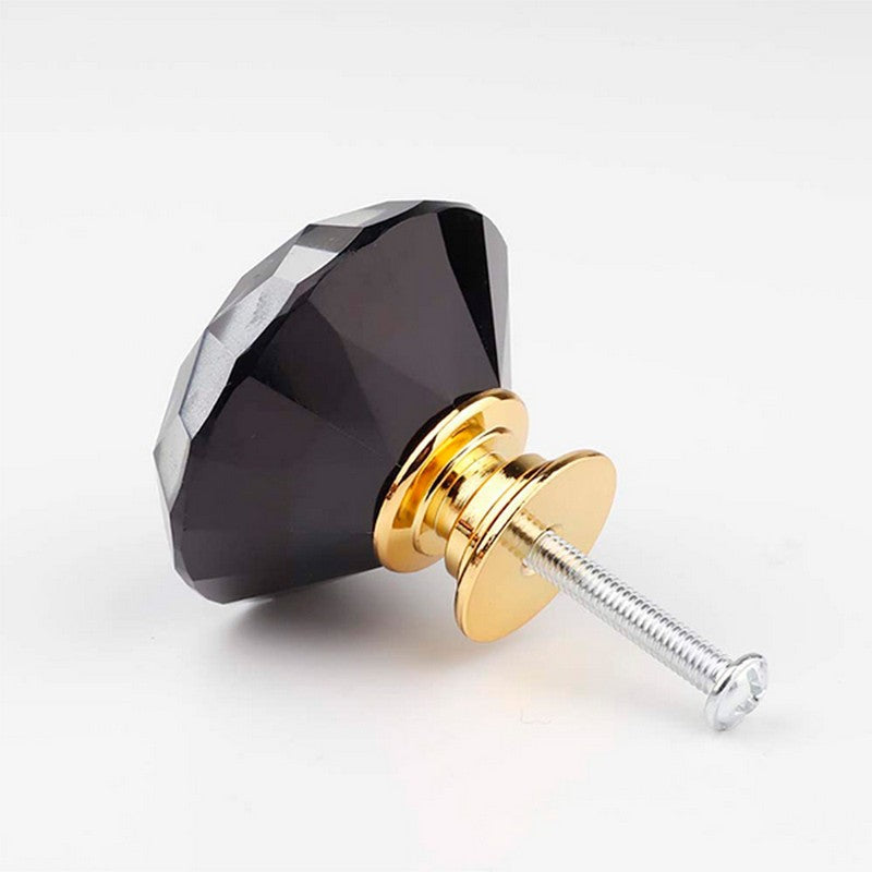 Puxador Cristal Diamante 30mm Preto Base Dourada - C2143