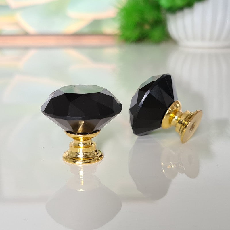 Puxador Cristal Diamante 30mm Preto Base Dourada - C2143