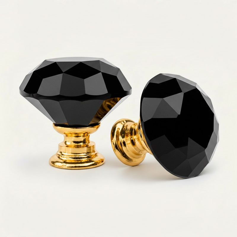 Puxador Cristal Diamante 30mm Preto Base Dourada - C2143