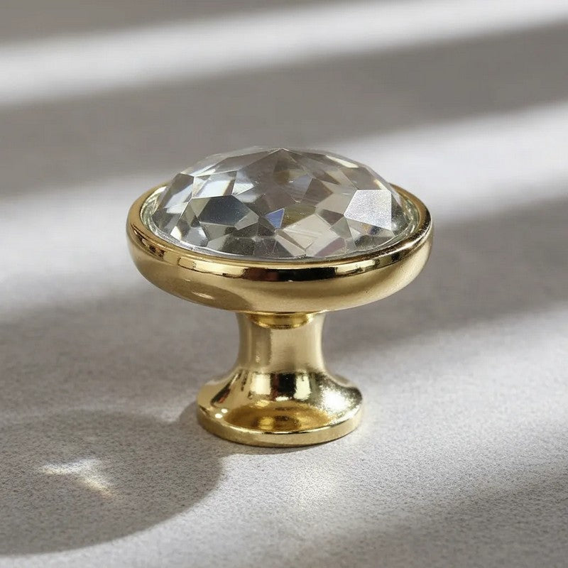 Puxador Ponto Cristal 35mm Dourado Brilho - C2302
