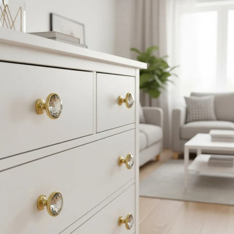 Puxador Ponto Cristal 35mm Dourado Brilho - C2302