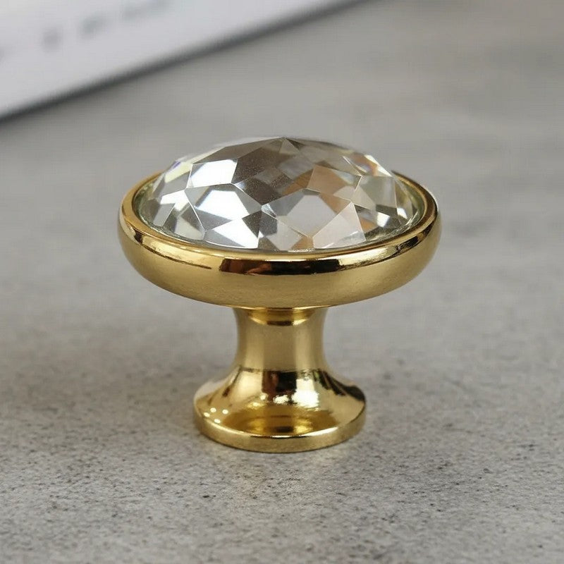 Puxador Ponto Cristal 35mm Dourado Brilho - C2302