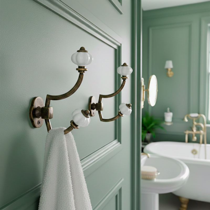 Gancho Parede Duplo de Porcelana Branco - C4041