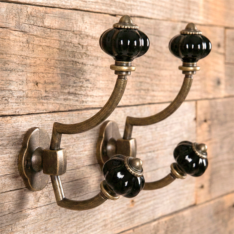 Gancho Parede Duplo de Porcelana Preto - C4042