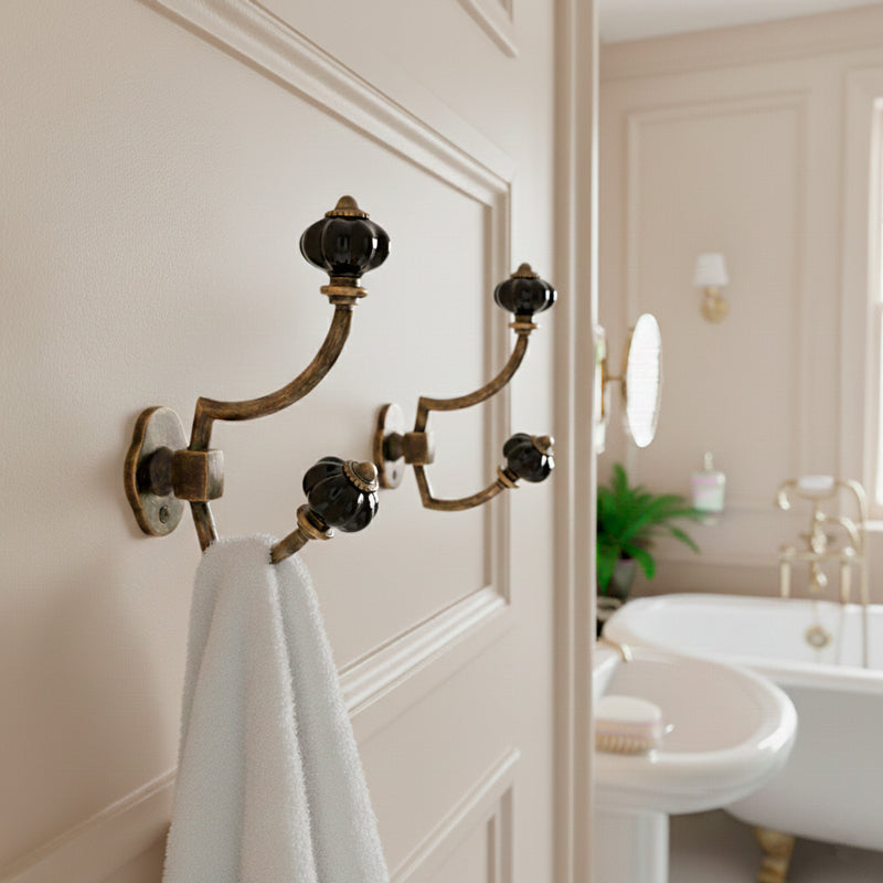 Gancho Parede Duplo de Porcelana Preto - C4042