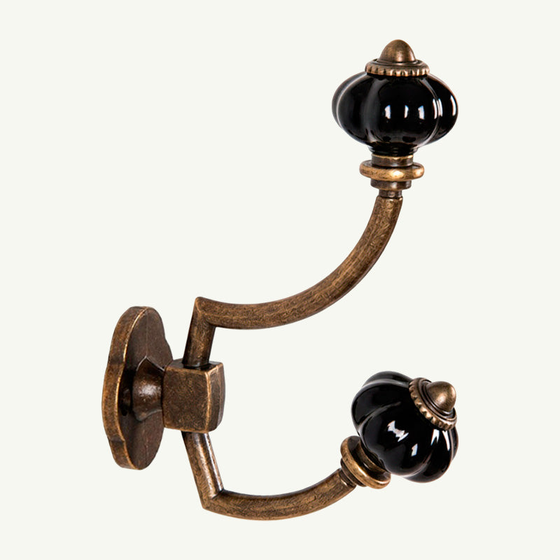 Gancho Parede Duplo de Porcelana Preto - C4042