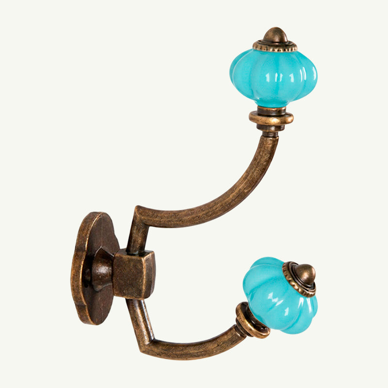 Gancho Parede Duplo de Porcelana Azul Claro - C4045