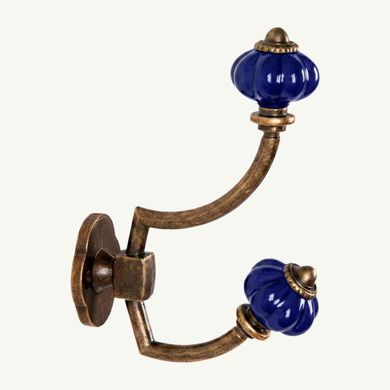 Gancho Parede Duplo de Porcelana Azul Escuro - C4048