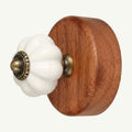 Gancho Parede Base Madeira e Porcelana Branco - C4081
