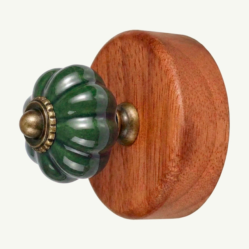 Gancho Parede Base Madeira e Porcelana Verde Escuro - C4087