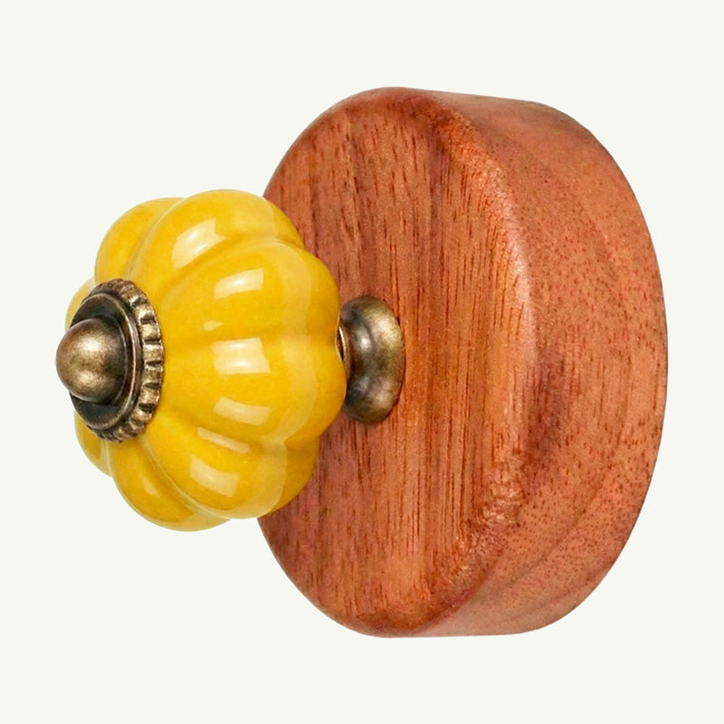 Gancho Parede Base Madeira e Porcelana Amarelo - C4089