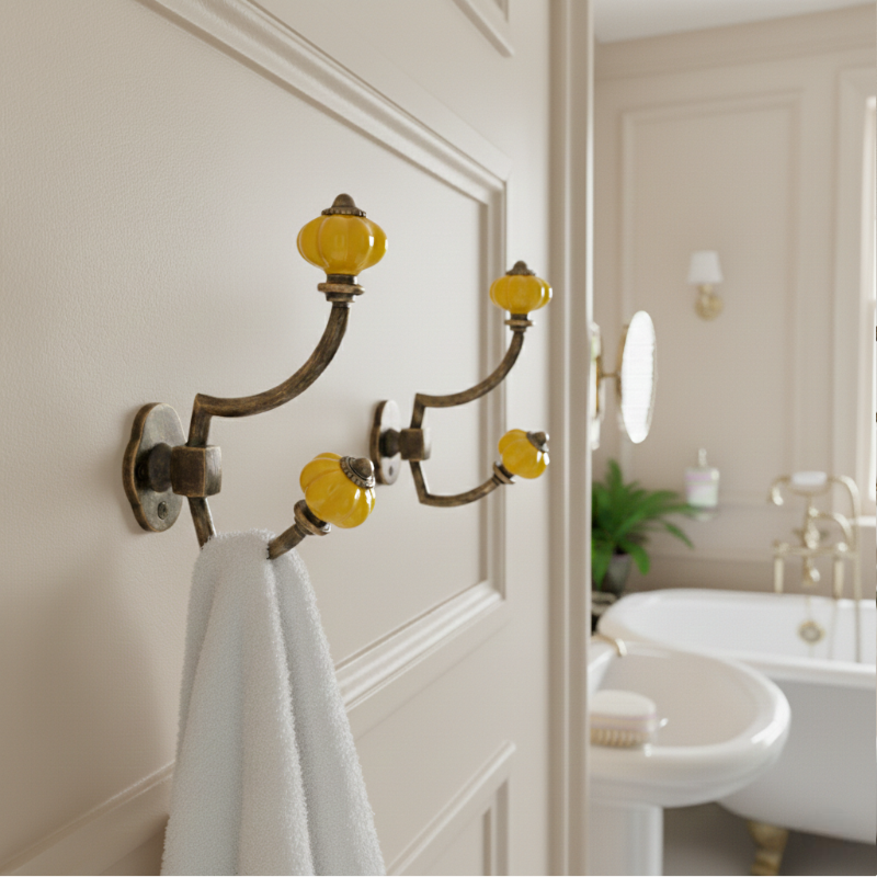 Gancho Parede Duplo de Porcelana Amarelo - C4049