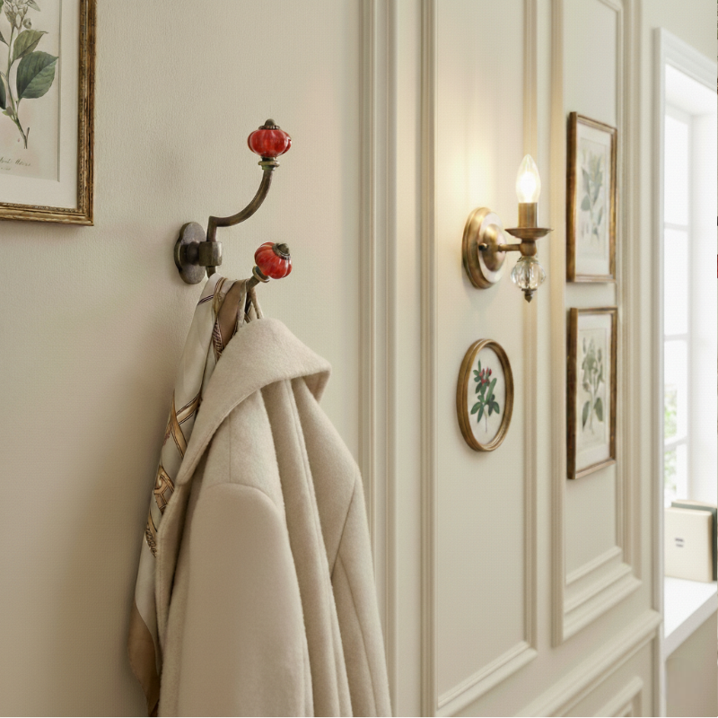 Gancho Parede Duplo de Porcelana Vermelho - C4050