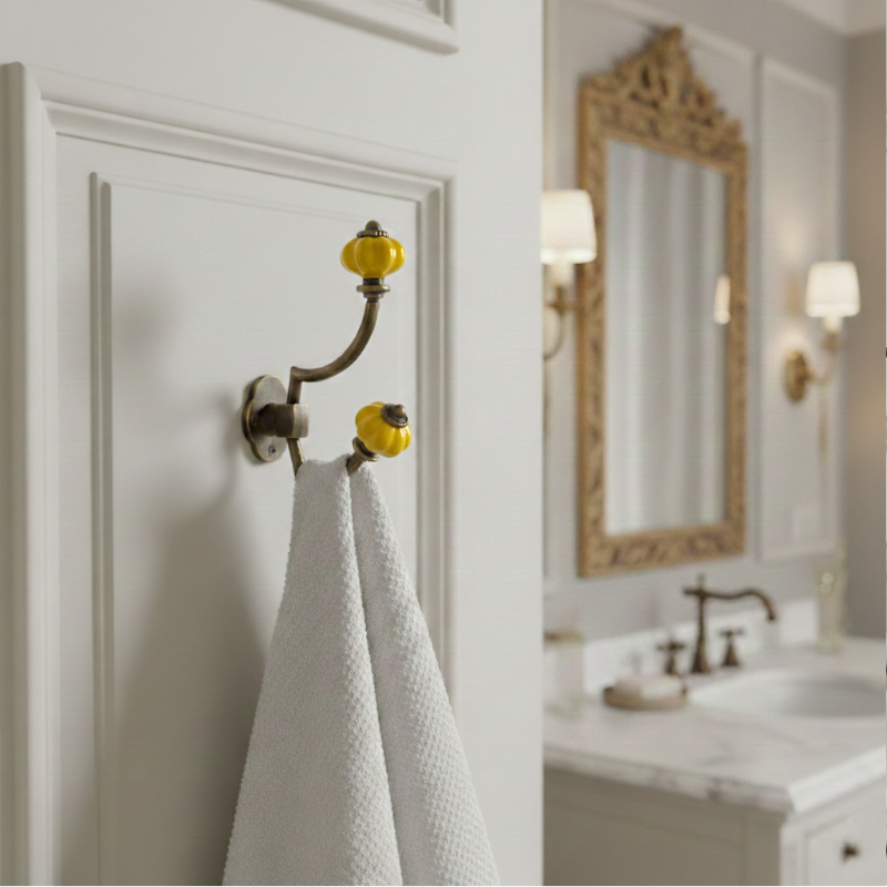 Gancho Parede Duplo de Porcelana Amarelo - C4049