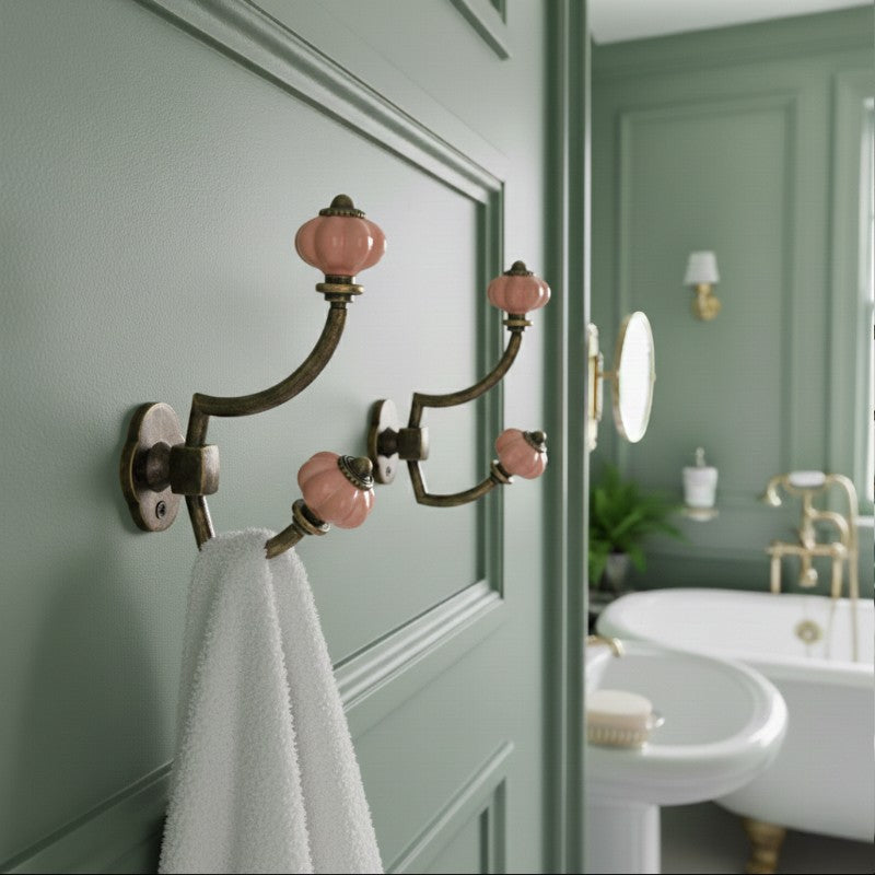 Gancho Parede Duplo de Porcelana Rosa - C4046