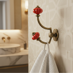 Gancho Parede Duplo de Porcelana Vermelho - C4050