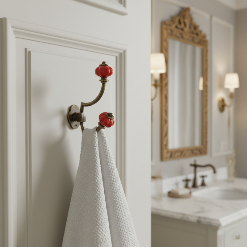 Gancho Parede Duplo de Porcelana Vermelho - C4050