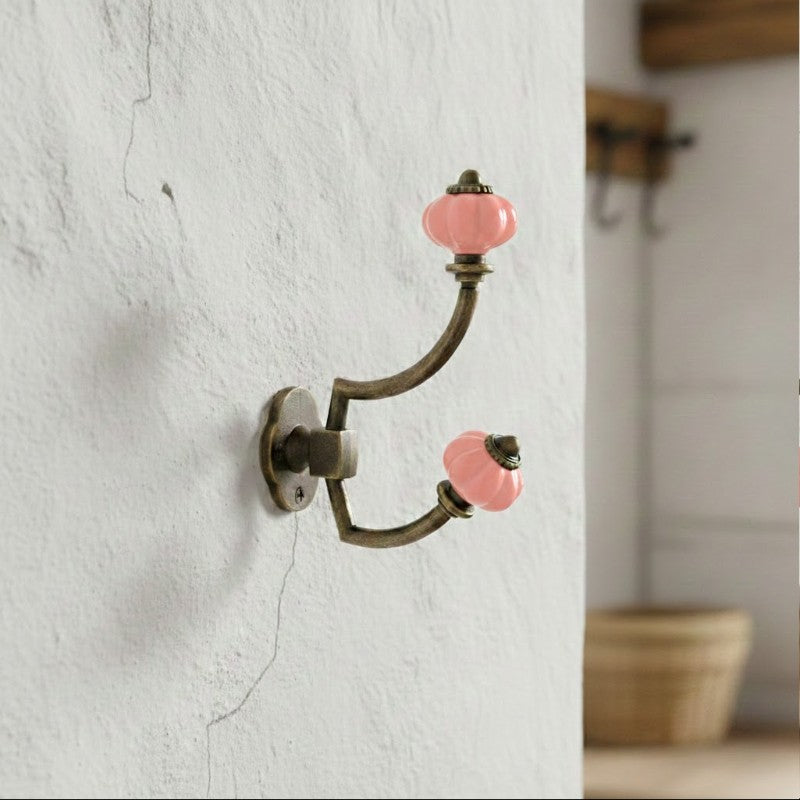 Gancho Parede Duplo de Porcelana Rosa - C4046