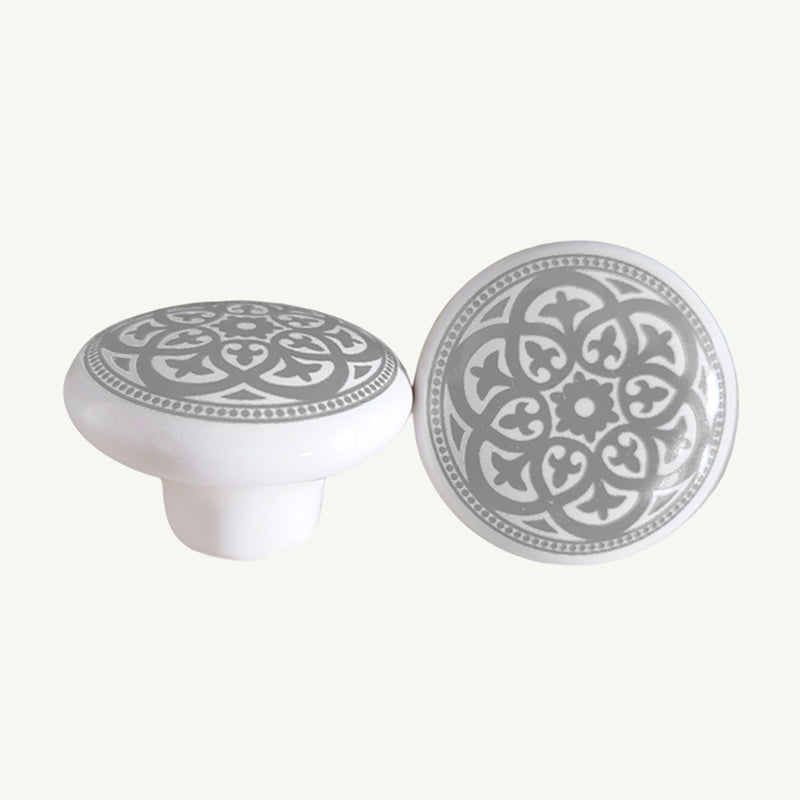 Puxador Porcelana Redondo Estampa Cinza 38mm - C1173