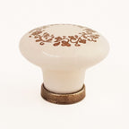 Puxador Porcelana Redondo Marfim Floral Anel Metal 32mm - C1305