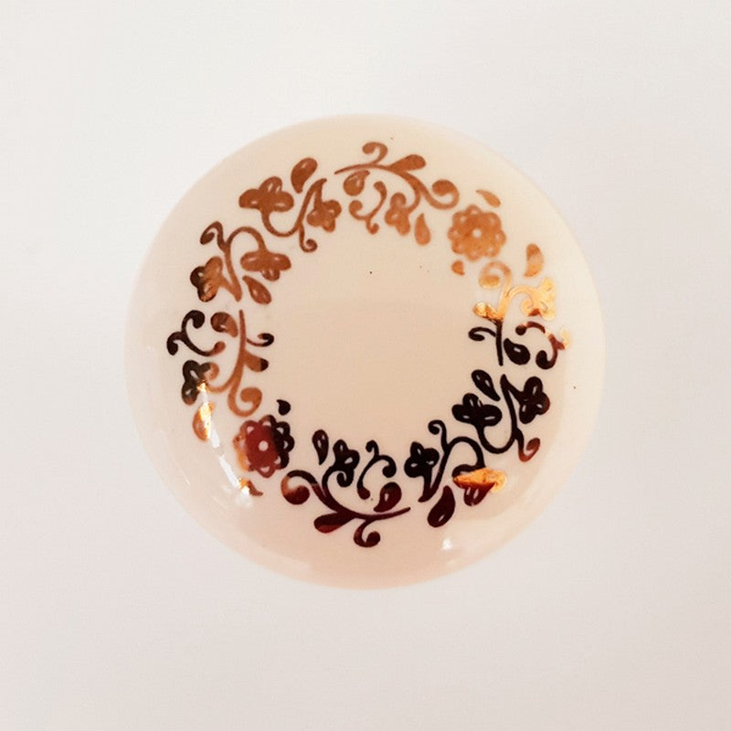 Puxador Porcelana Redondo Marfim Floral Anel Metal 32mm - C1305
