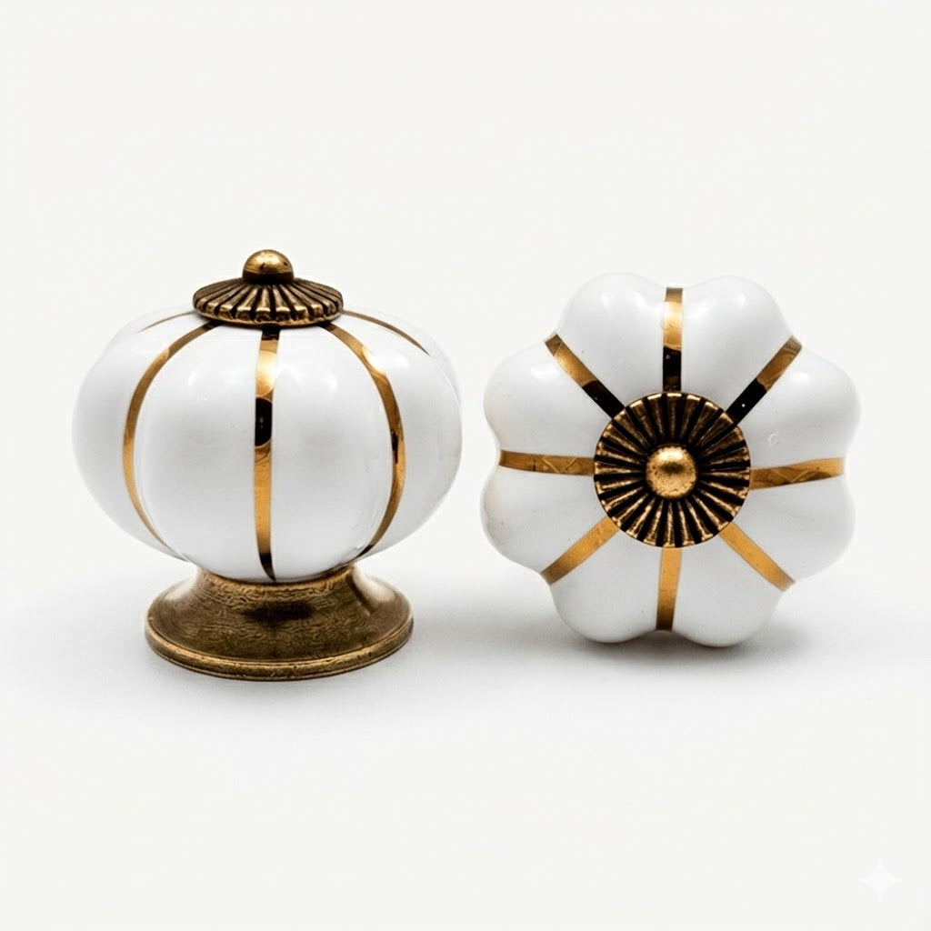 Puxador Gaveta Armário Porcelana Abóbora Branco - C1001