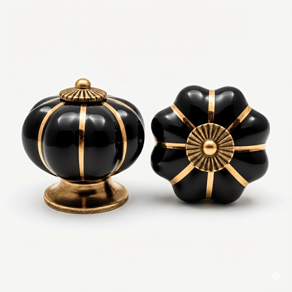 Puxador Porcelana Abóbora Preto - C1002