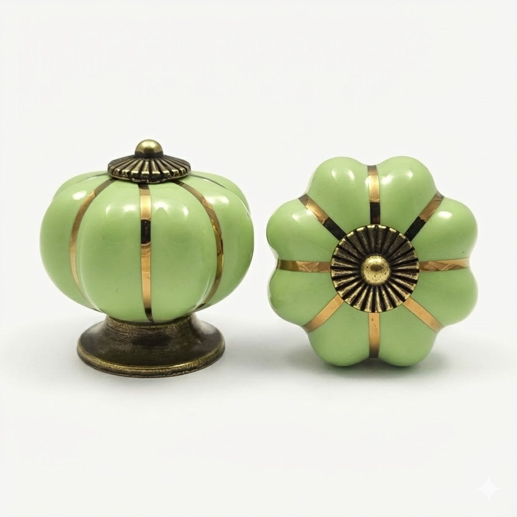 Puxador Porcelana Abóbora Verde - C1003