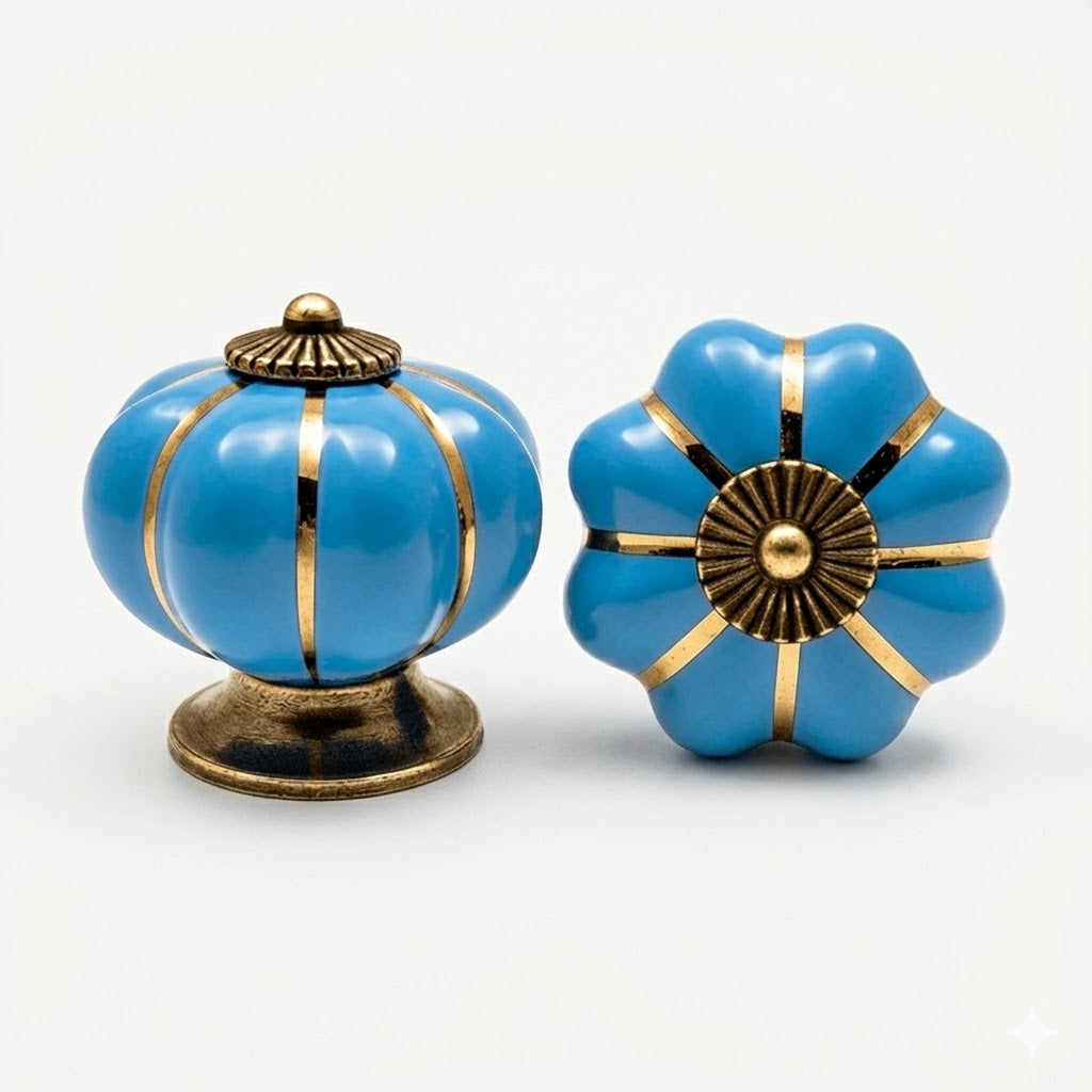 Puxador Porcelana Abóbora Azul - C1004