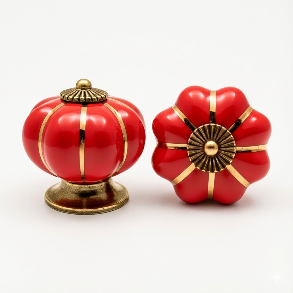 Puxador Porcelana Abóbora Vermelho - C1007