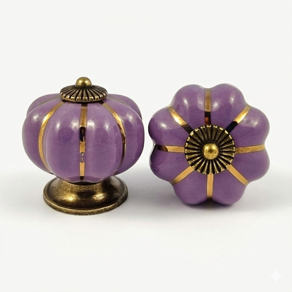 Puxador Porcelana Abóbora Lilás - C1009