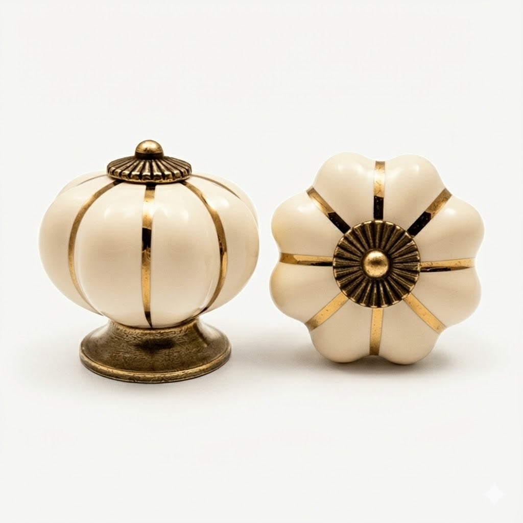 Puxador Porcelana Abóbora Marfim - C1011