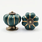 Puxador Porcelana Abóbora Verde Escuro e Base Bronze - C1021