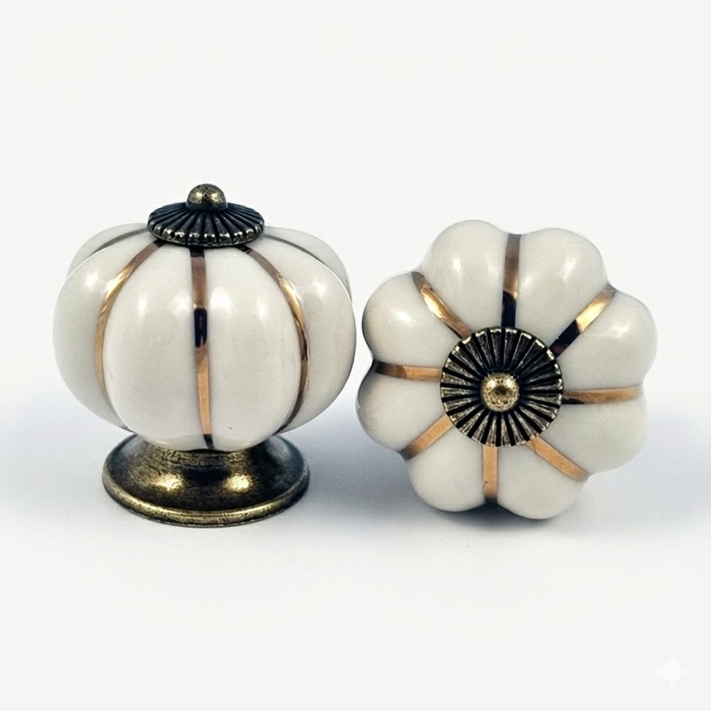 Puxador Porcelana Abóbora Areia e Base Bronze - C1046