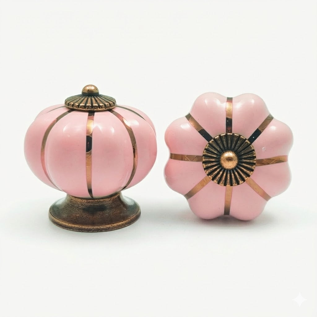 Puxador Porcelana Abóbora Rosa - C1008