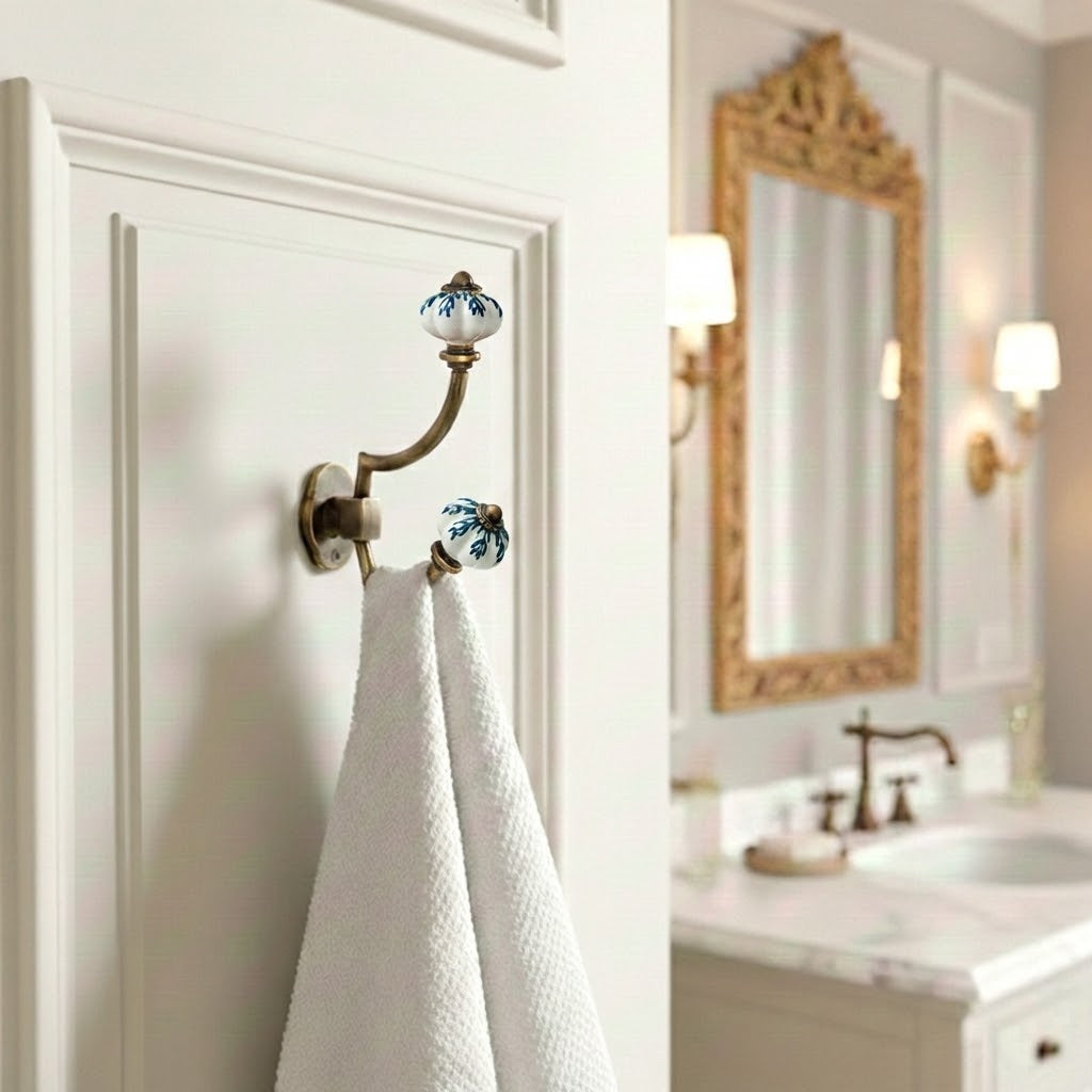 Gancho Parede Duplo de Porcelana Branco - C4051