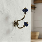Gancho Parede Duplo de Porcelana Azul Escuro - C4048